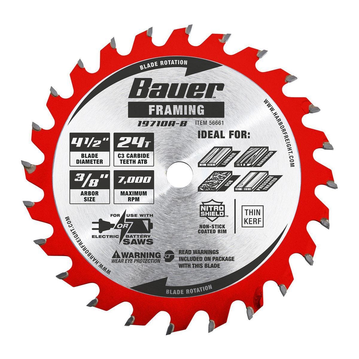 BAUER - 4-1/2 in., 24T Framing Circular Saw Blade - 56661