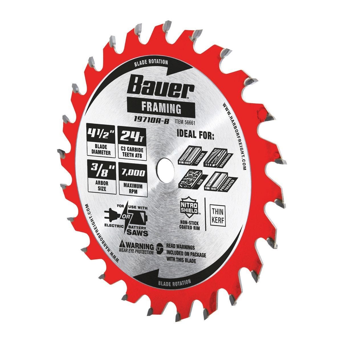 BAUER - 4-1/2 in., 24T Framing Circular Saw Blade - 56661