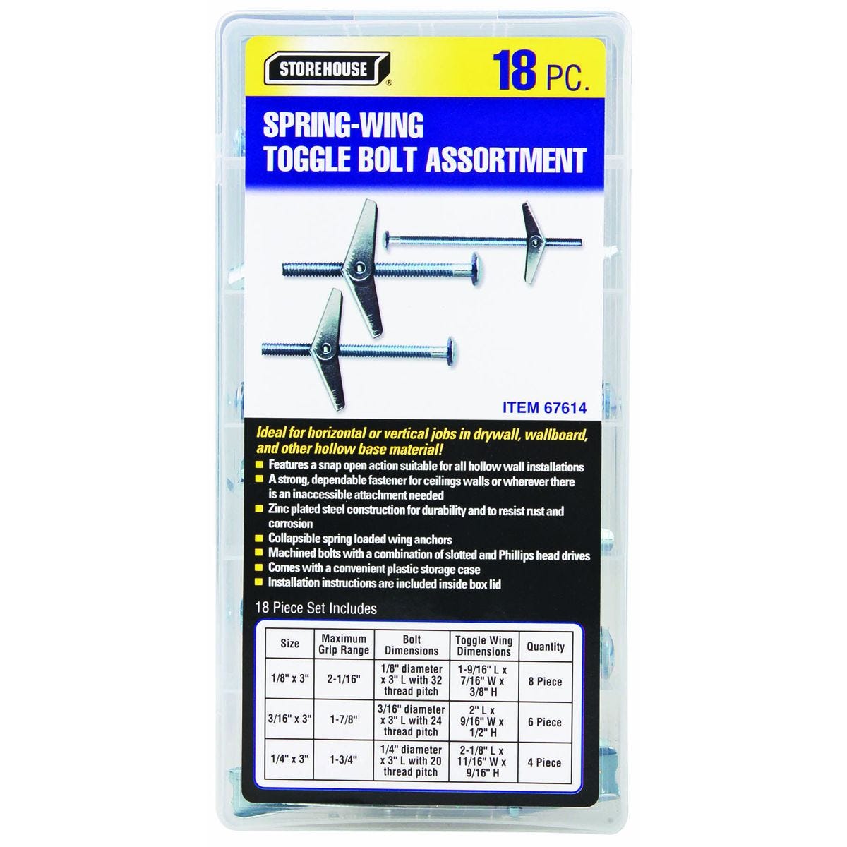 Juego de Anclas de Palomilla para Drywall, 18 Piezas | 67614