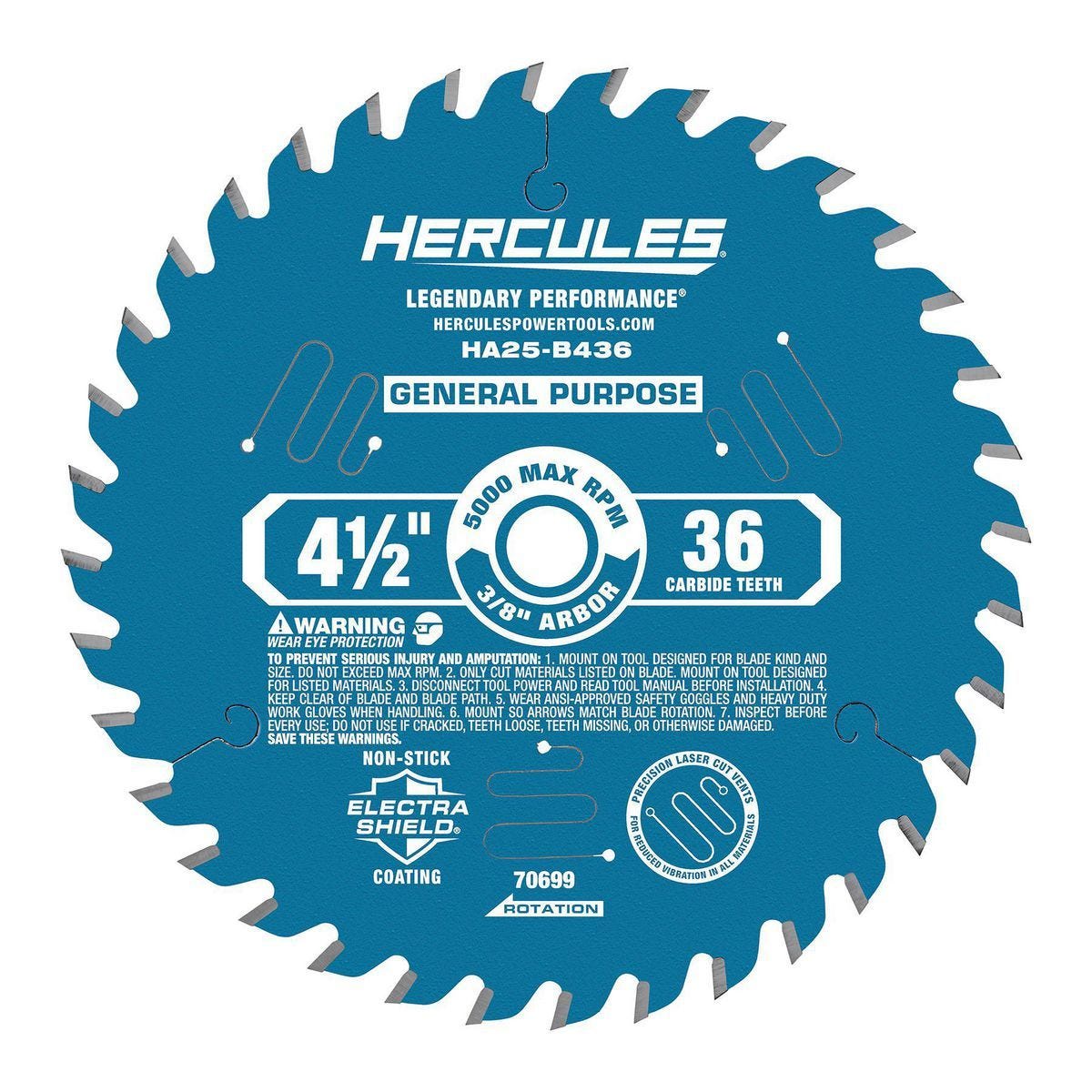 Hoja de sierra circular de propósito general HERCULES 4-1/2 pulgadas, 36 dientes | HA25-B436