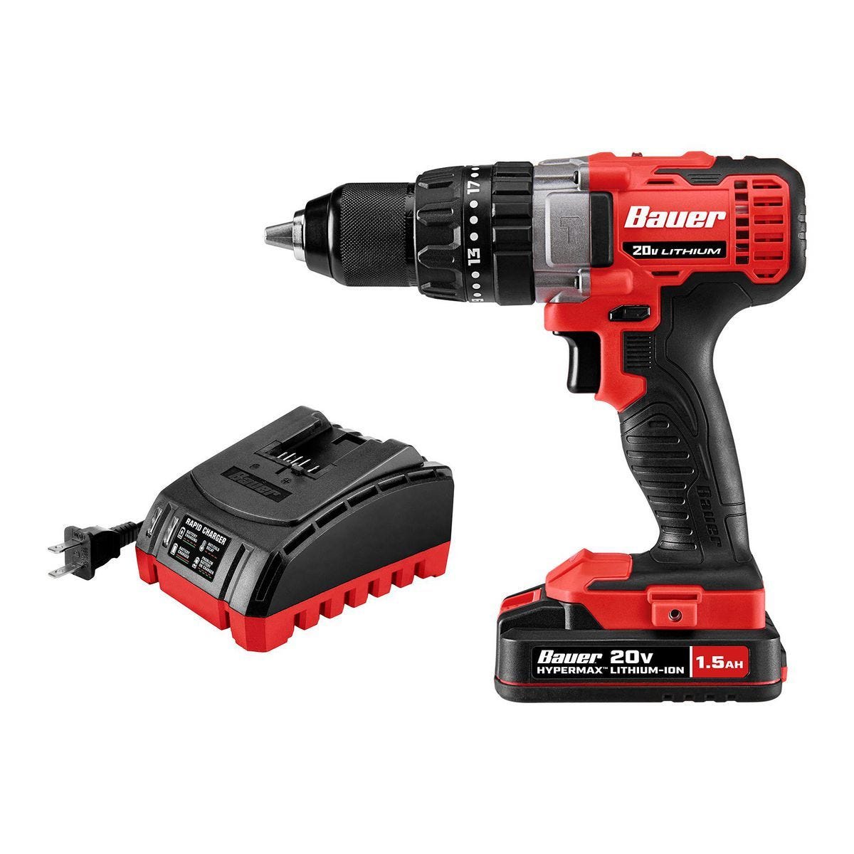 Kit de taladro percutor inalámbrico BAUER 20V, 1/2 pulgada con batería y cargador | 1792C-B1