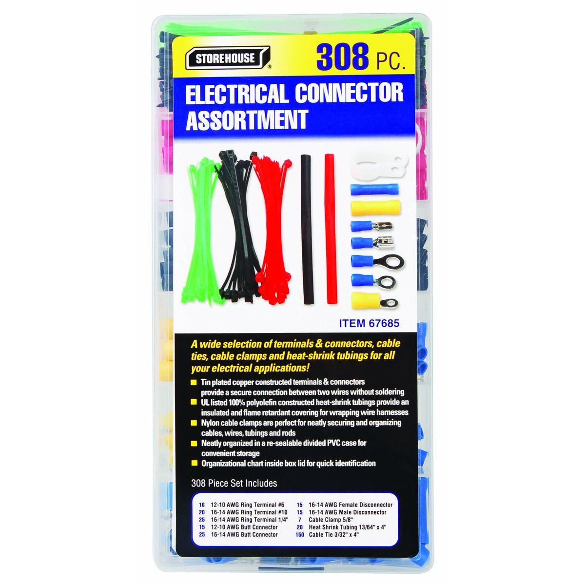 Kit de conectores eléctricos de 308 piezas con estuche organizador | 67685