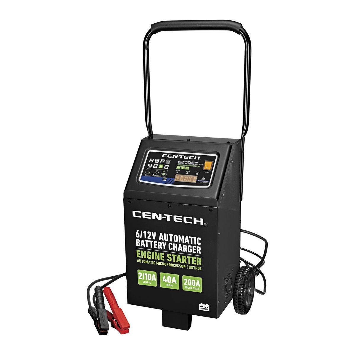 Cargador de baterías automático con arranque de motor 200A, 6/12V con ruedas CEN-TECH | 63423