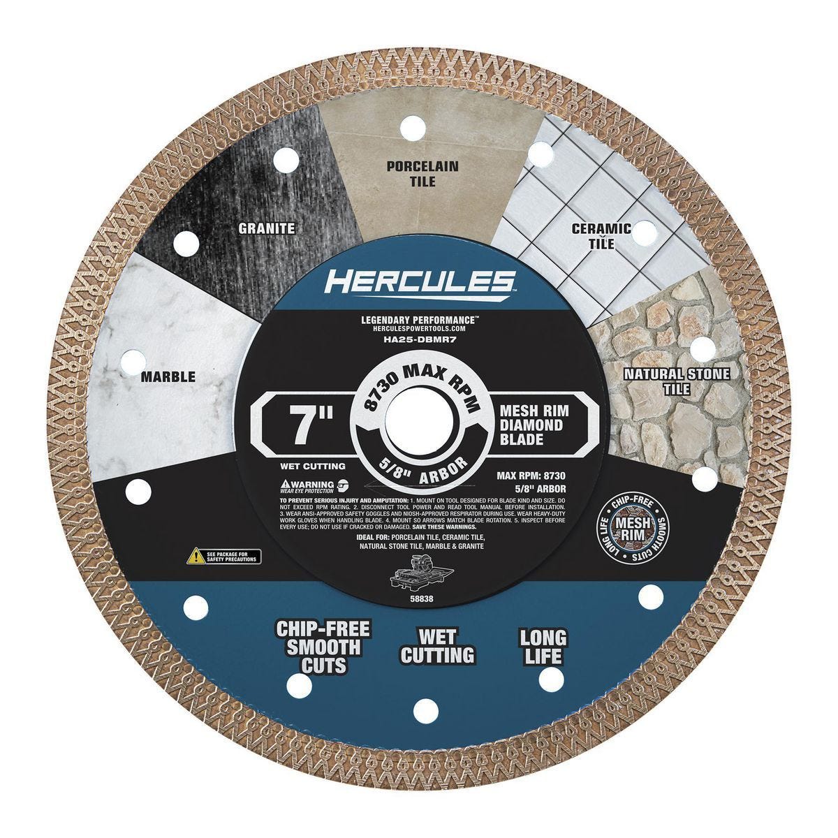 Disco de diamante profesional con borde de malla de 7 pulgadas HERCULES | HA25-DBMR7
