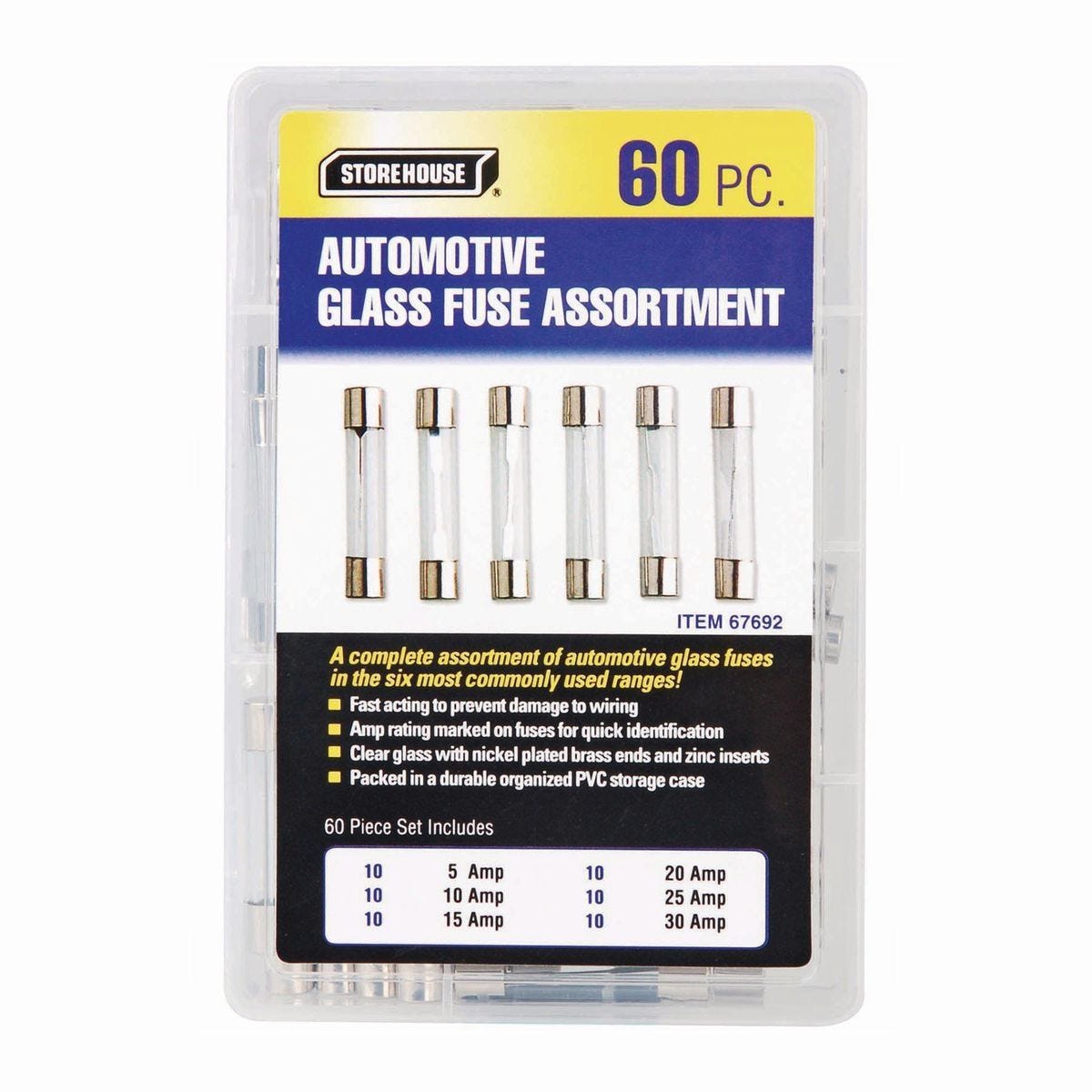 Juego de fusibles automotrices de vidrio AGC, 60 piezas | 67692