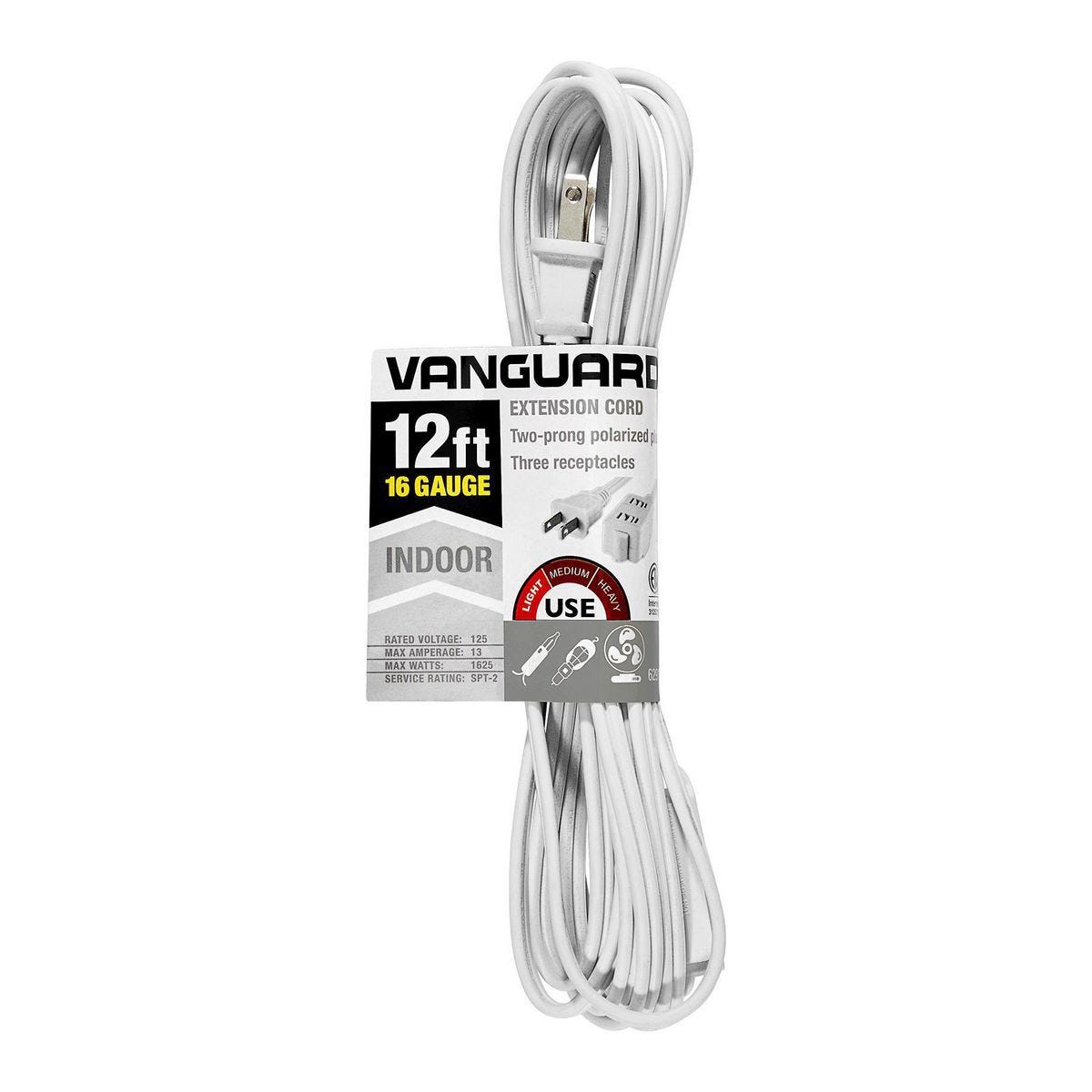 Cable de extensión interior VANGUARD 12 pies, calibre 16/2, blanco | 62910