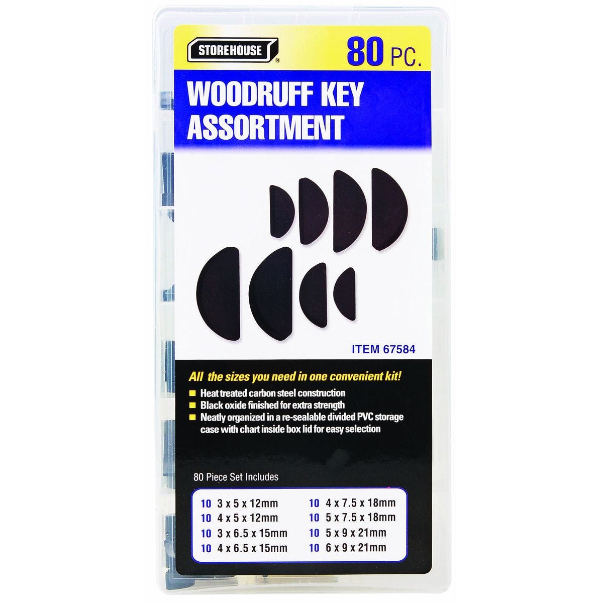 Juego de 80 piezas de chavetas woodruff para poleas y engranes | 67584