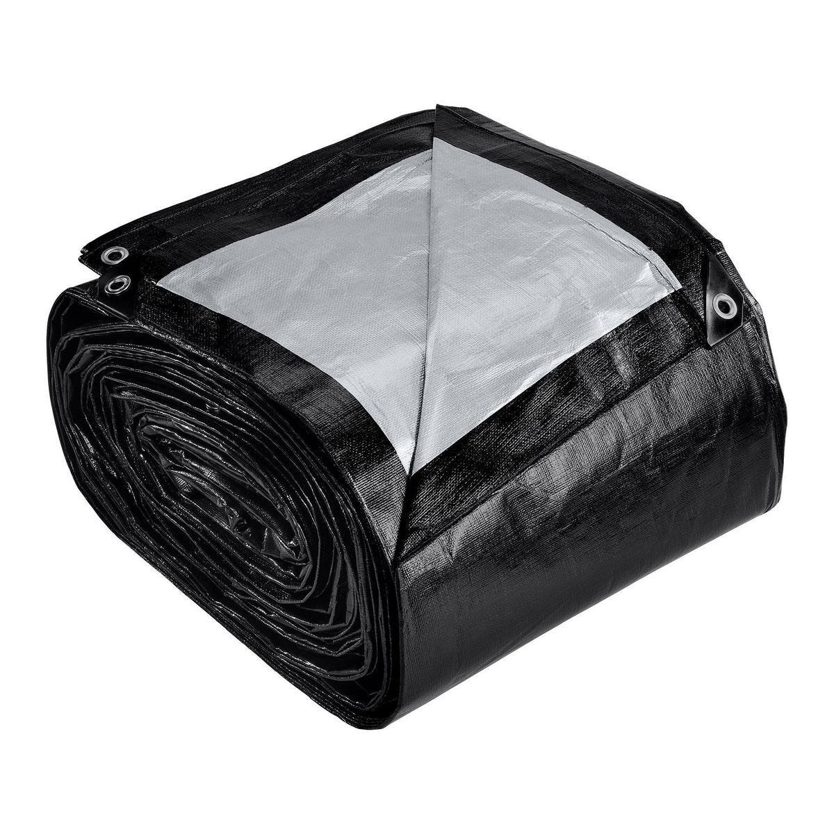 Lona extrarresistente de 12 mil, 30 x 40 pies, plateada y negra, resistente a la intemperie | 70914
