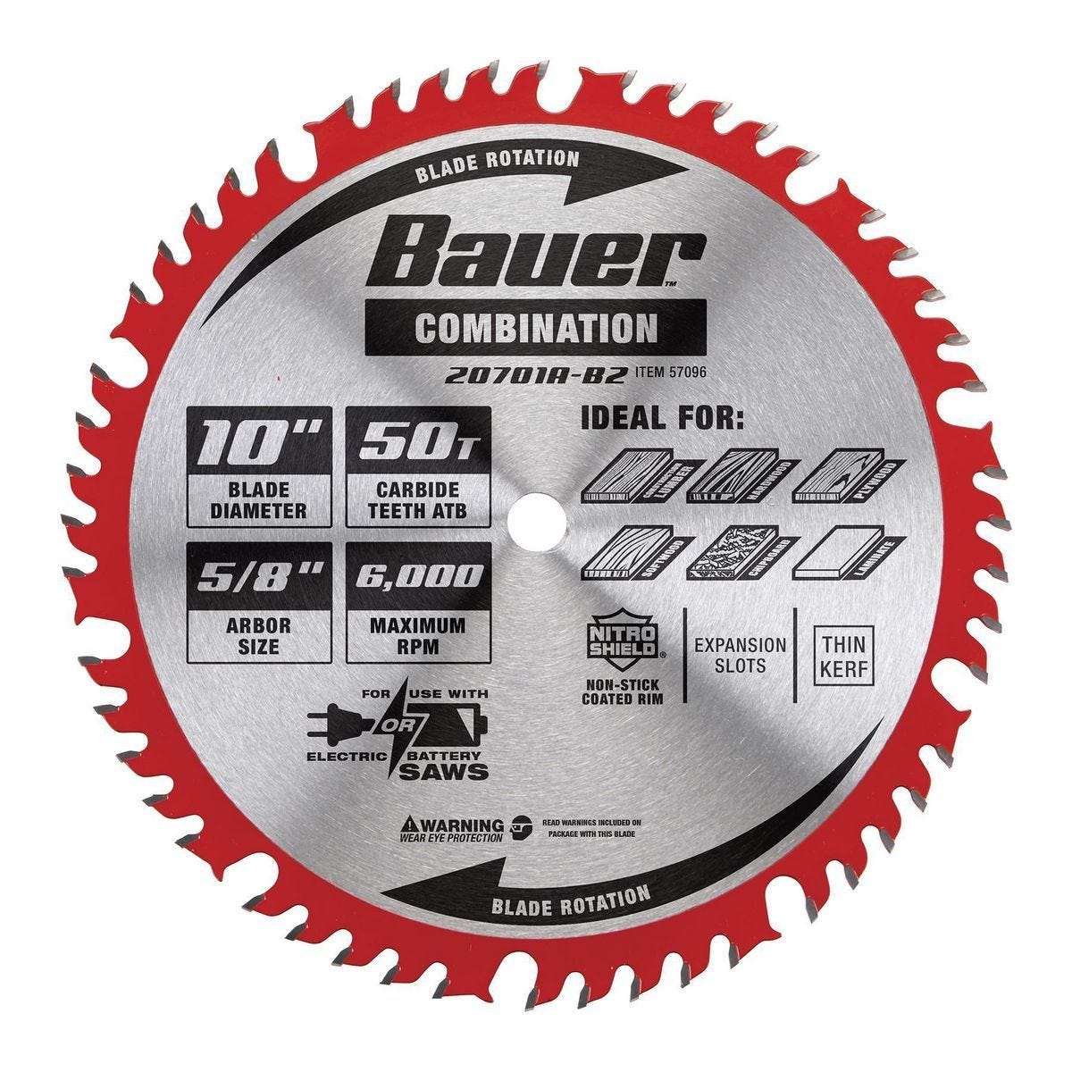 Hoja de sierra circular combinada BAUER de 10 pulgadas y 50 dientes | 57096