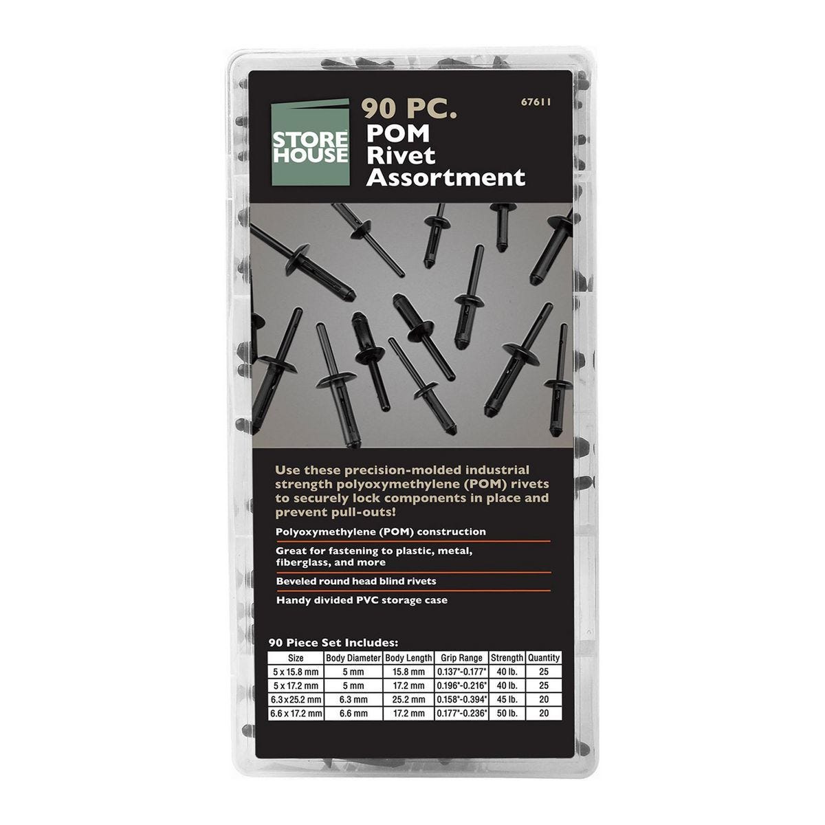 Juego de Remaches POM de 90 Piezas con Estuche de Almacenamiento | 67611