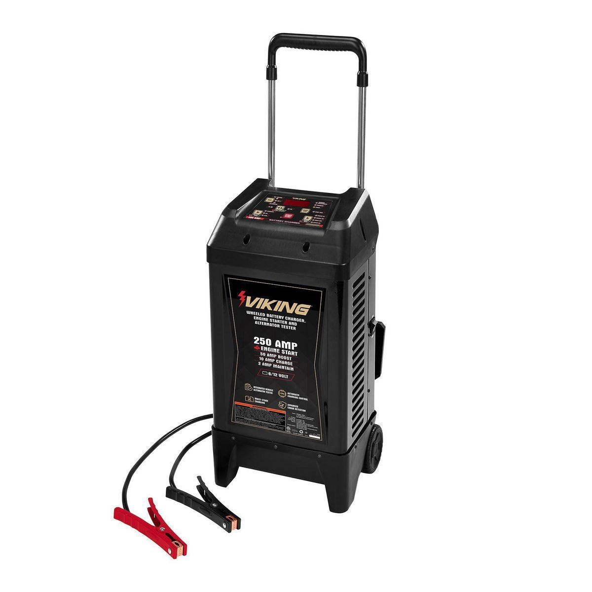 Cargador de baterías con ruedas, arrancador y probador de alternador de 250 amperios para 6V/12V | 59466