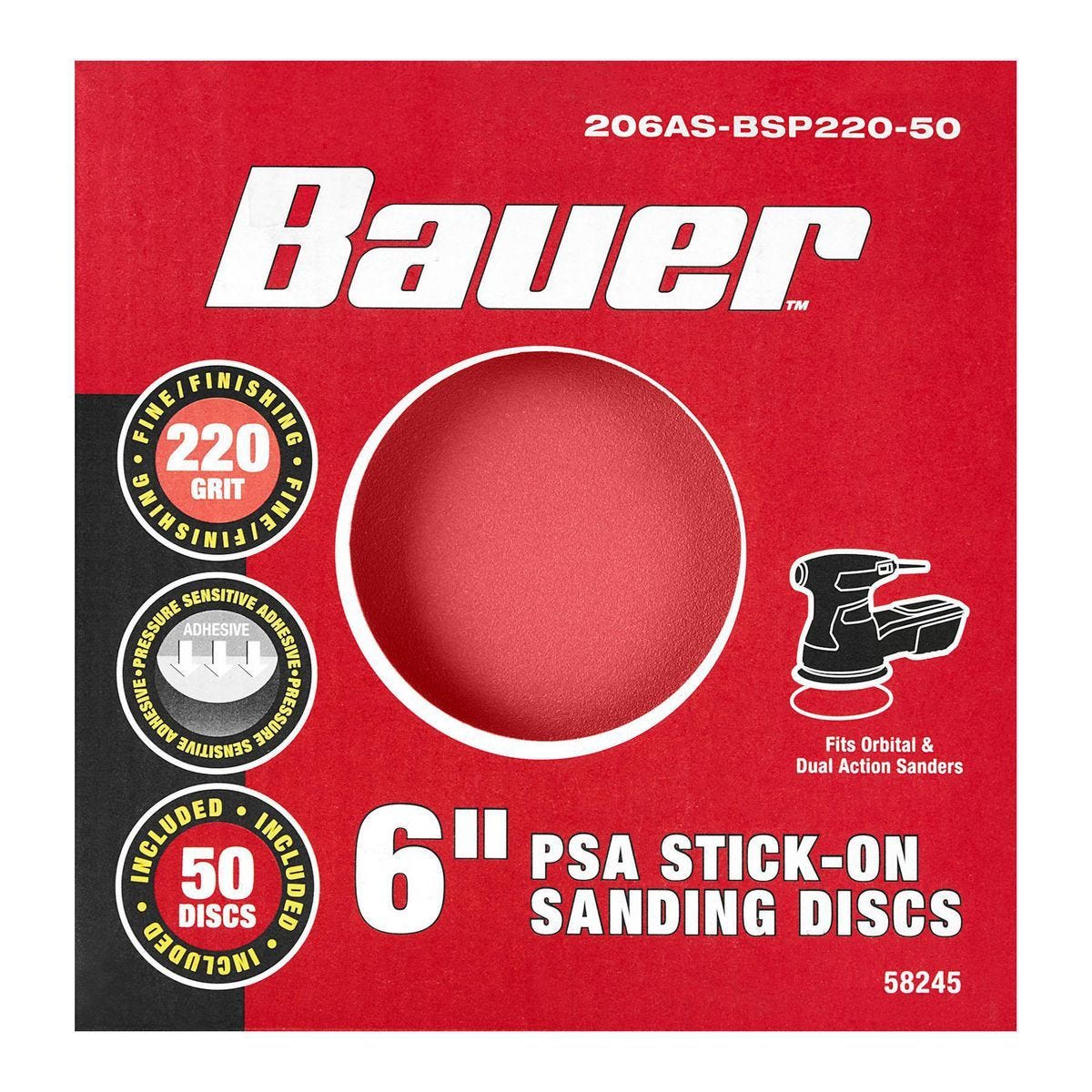 Discos de lijado PSA de 6 pulgadas, grano de alúmina zirconia, 50 piezas | 206AS-BSP220-50