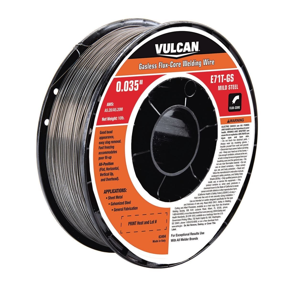 Alambre de soldadura tubular con núcleo de fundente E71T-GS 0.035 pulgadas, rollo de 10 lb | 63494