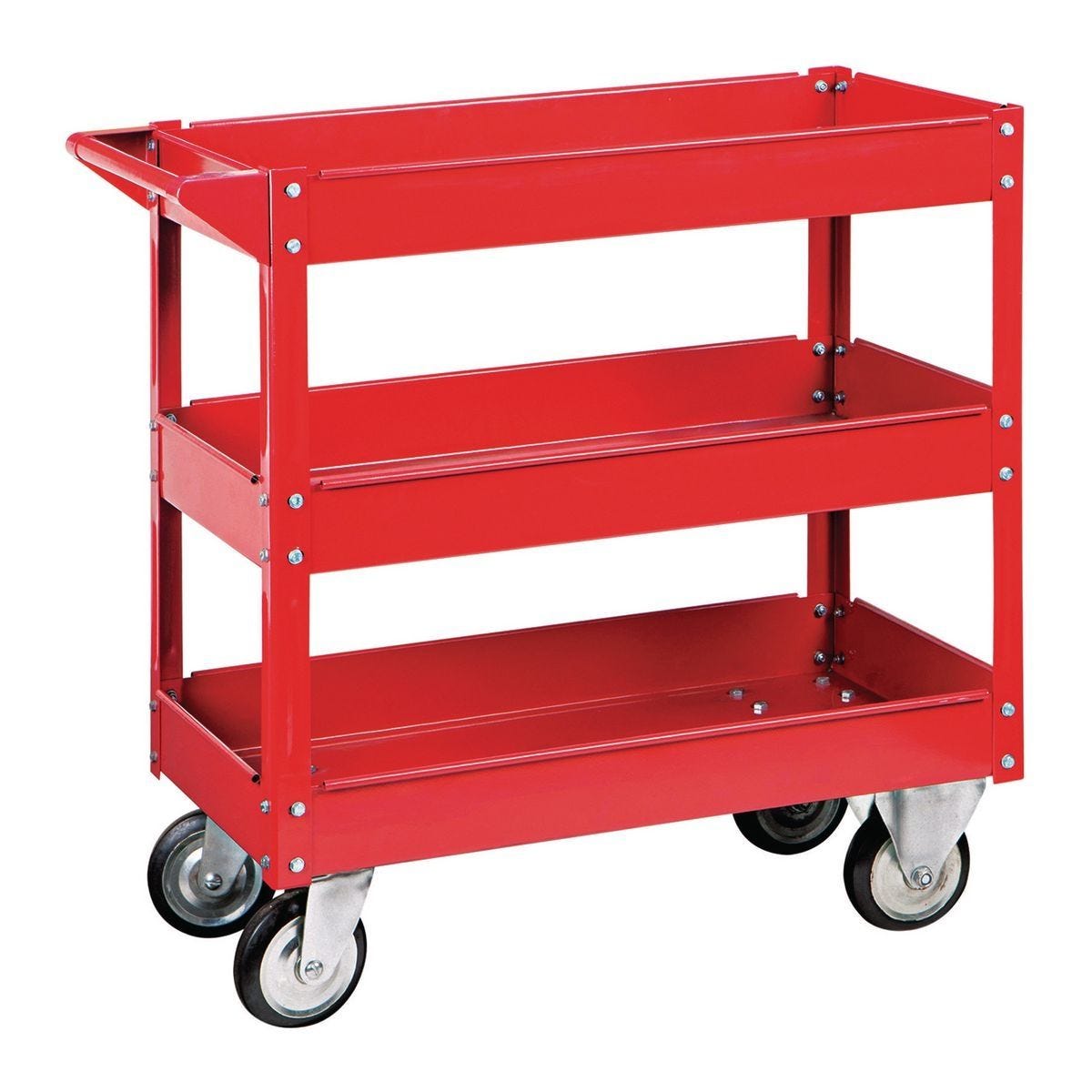 Carrito de servicio de acero con 3 estantes, 30 x 16 pulgadas, color rojo | 62179