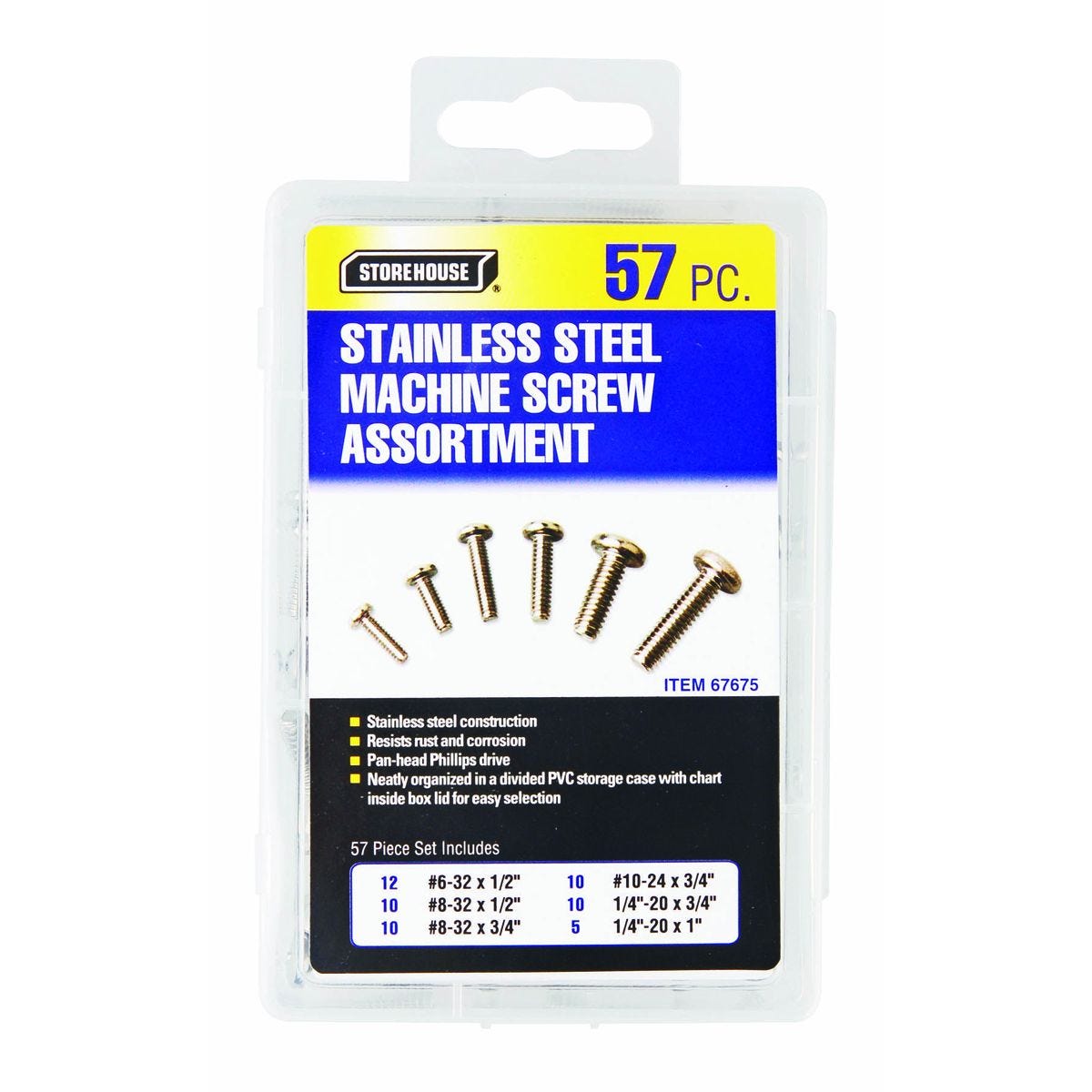 Kit de tornillos de máquina de acero inoxidable, 57 piezas | 67675