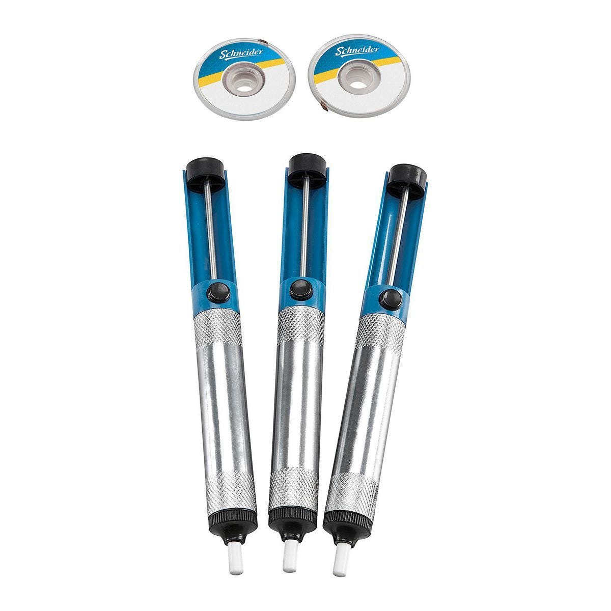Kit de desoldadura para electrónica con 3 bombas y rollos de mecha de cobre | 58007