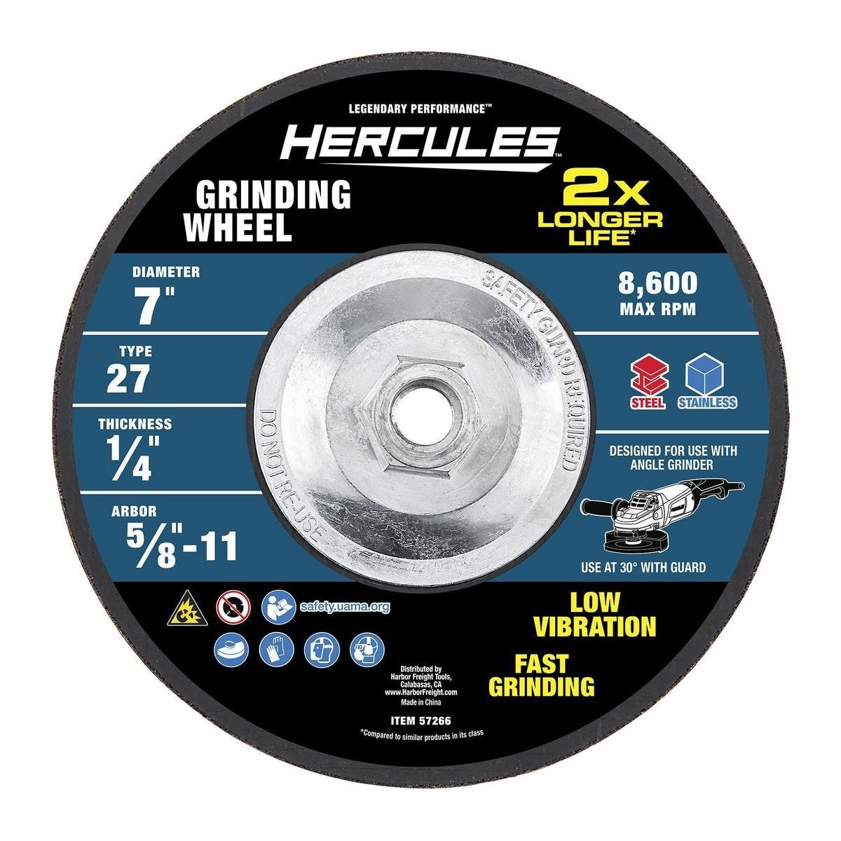 Disco de desbaste para metal HERCULES tipo 27, 7 pulgadas x 1/4 pulgadas, vástago 5/8 pulgadas -11 UNC | HA43-G