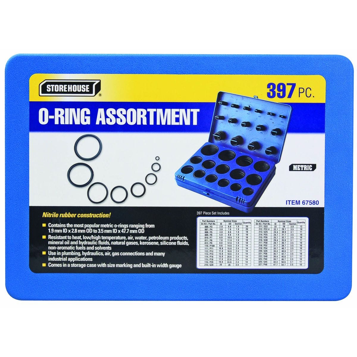 Juego de O-Rings métricos de 397 piezas con estuche de almacenamiento | 67580