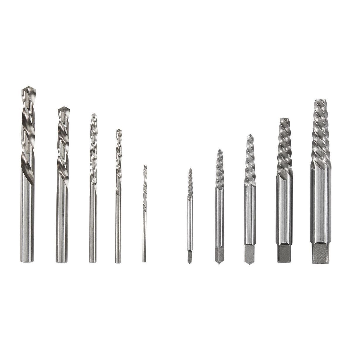 Juego de extractor de tornillos y brocas para taladro izquierdo, 10 piezas | 63987