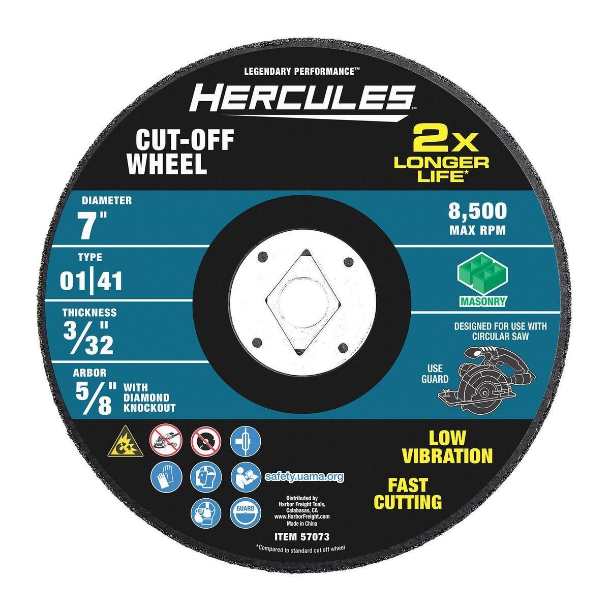 Disco de corte para mampostería HERCULES 7 pulgadas x 3/32 pulgadas x 5/8 pulgadas, tipo 01/41 | HA34-C