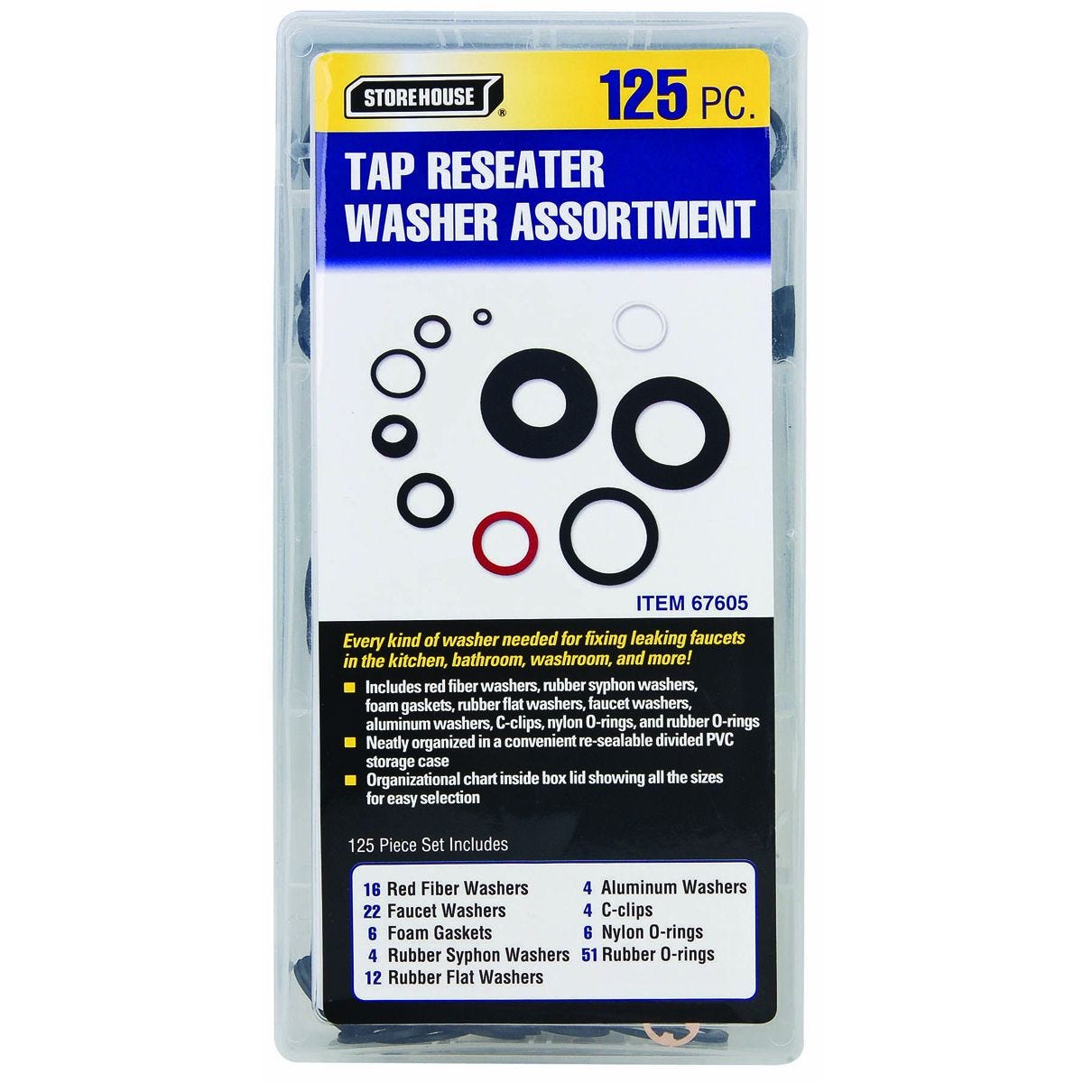 Juego de Arandelas para Reparar Grifos, 125 Piezas | 67605