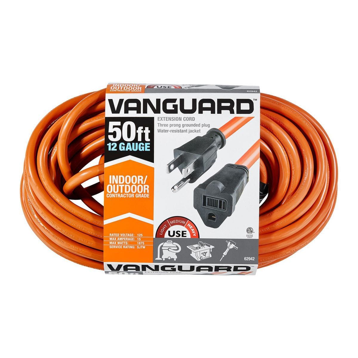 Cable de extensión exterior de 50 pies y calibre 12/3, color naranja | 62942