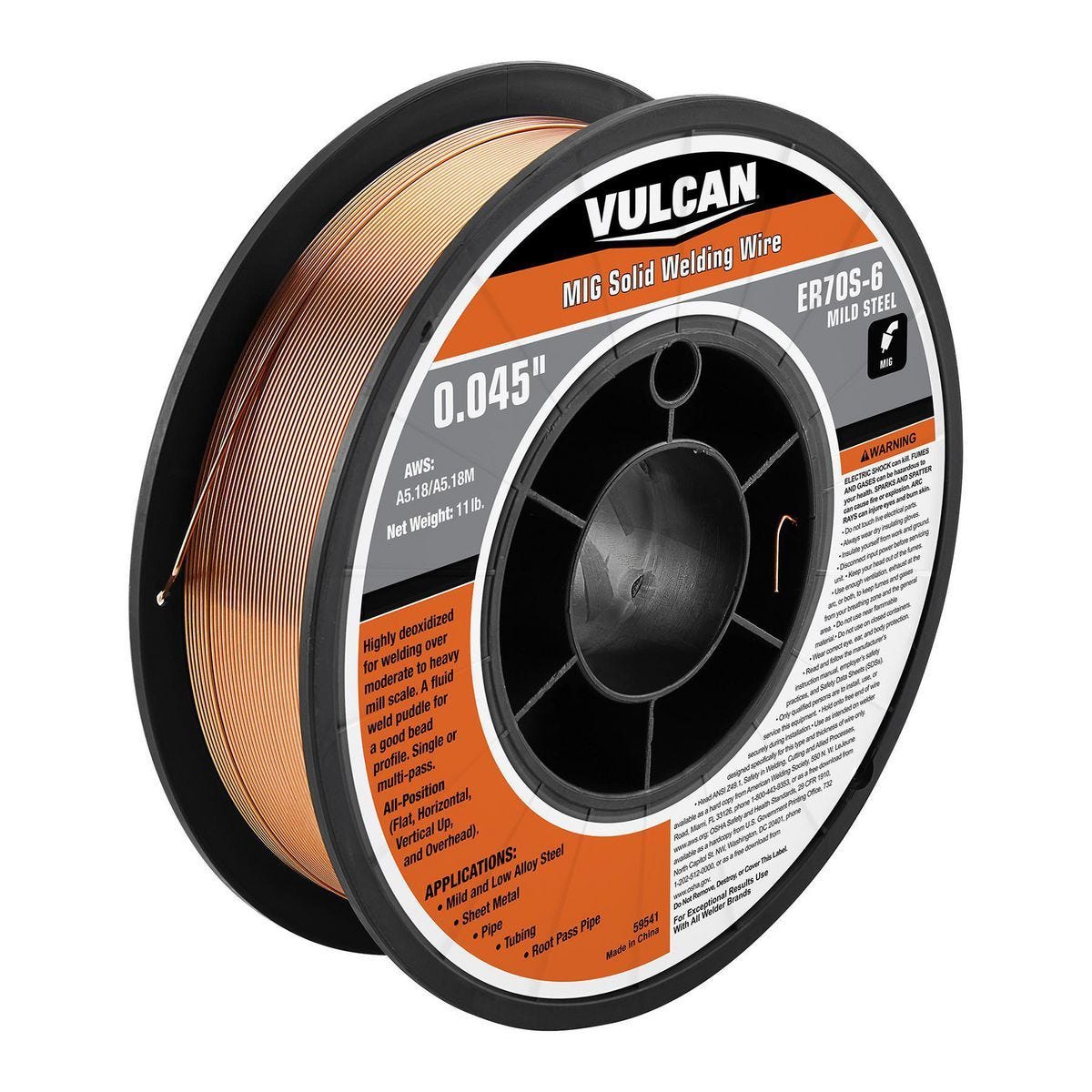 Alambre sólido para soldadura MIG ER70S-6 de 0.045 pulgadas, rollo de 11 lb | 59541