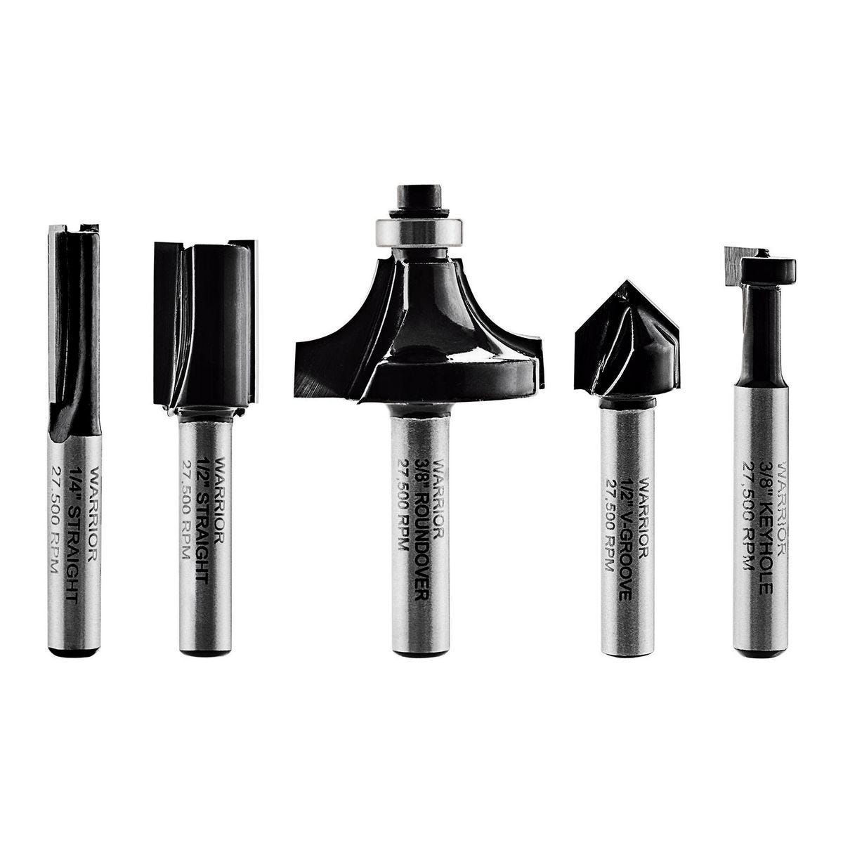 Juego de 5 fresas de carburo para router, marca Warrior | 56550