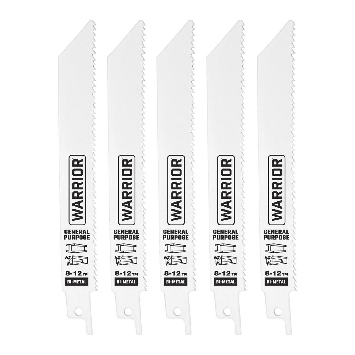Paquete de 5 hojas de sierra reciprocante bi-metal de 6 pulgadas, 8 a 12 TPI para demolición y uso general | 68032