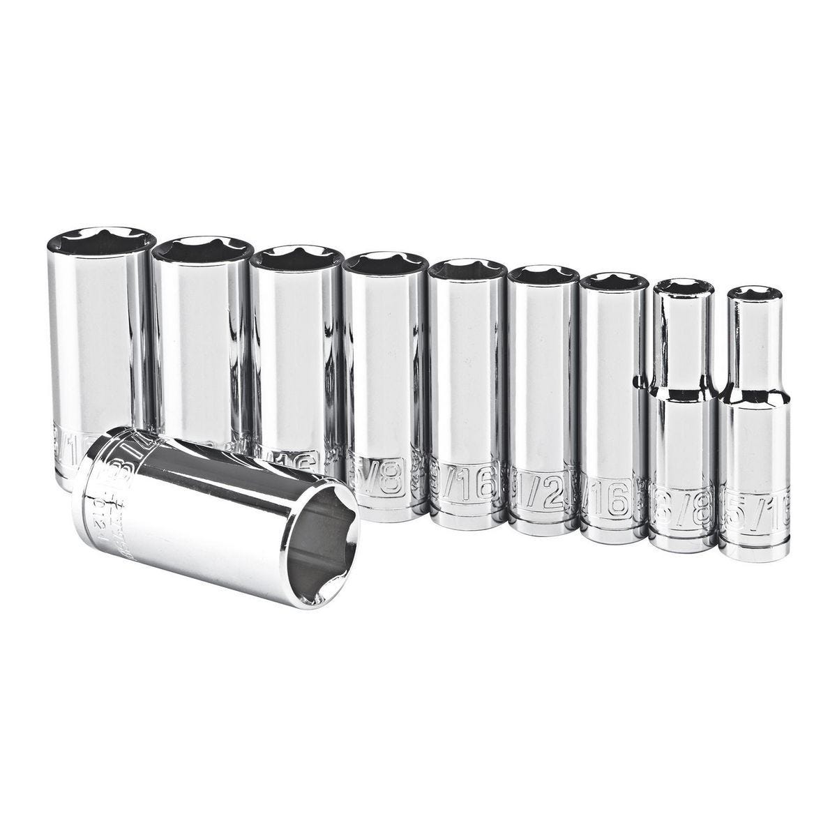 Juego de dados largos SAE de alta visibilidad para llave de 3/8 pulgadas, 10 piezas | 61291