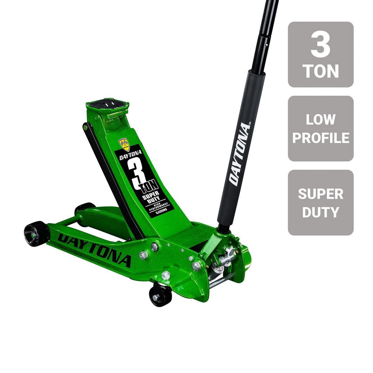 Gato hidráulico piso 3 toneladas bajo perfil Superduty con bomba rápida, color verde metálico | DJ300MG