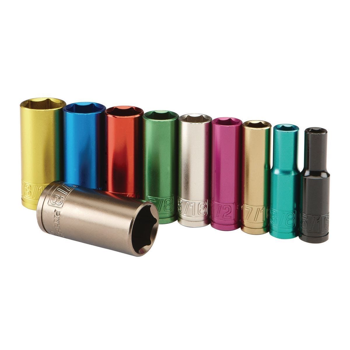 Juego de dados profundos SAE de 10 piezas con codificación de color para llave de 3/8 pulgadas | 69344