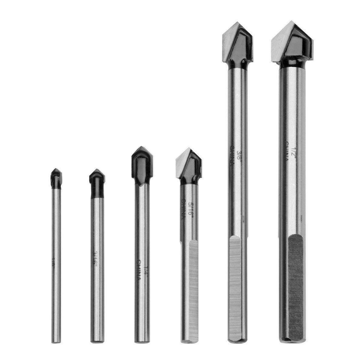 Juego de 6 brocas para vidrio y azulejo con punta de carburo | 61617