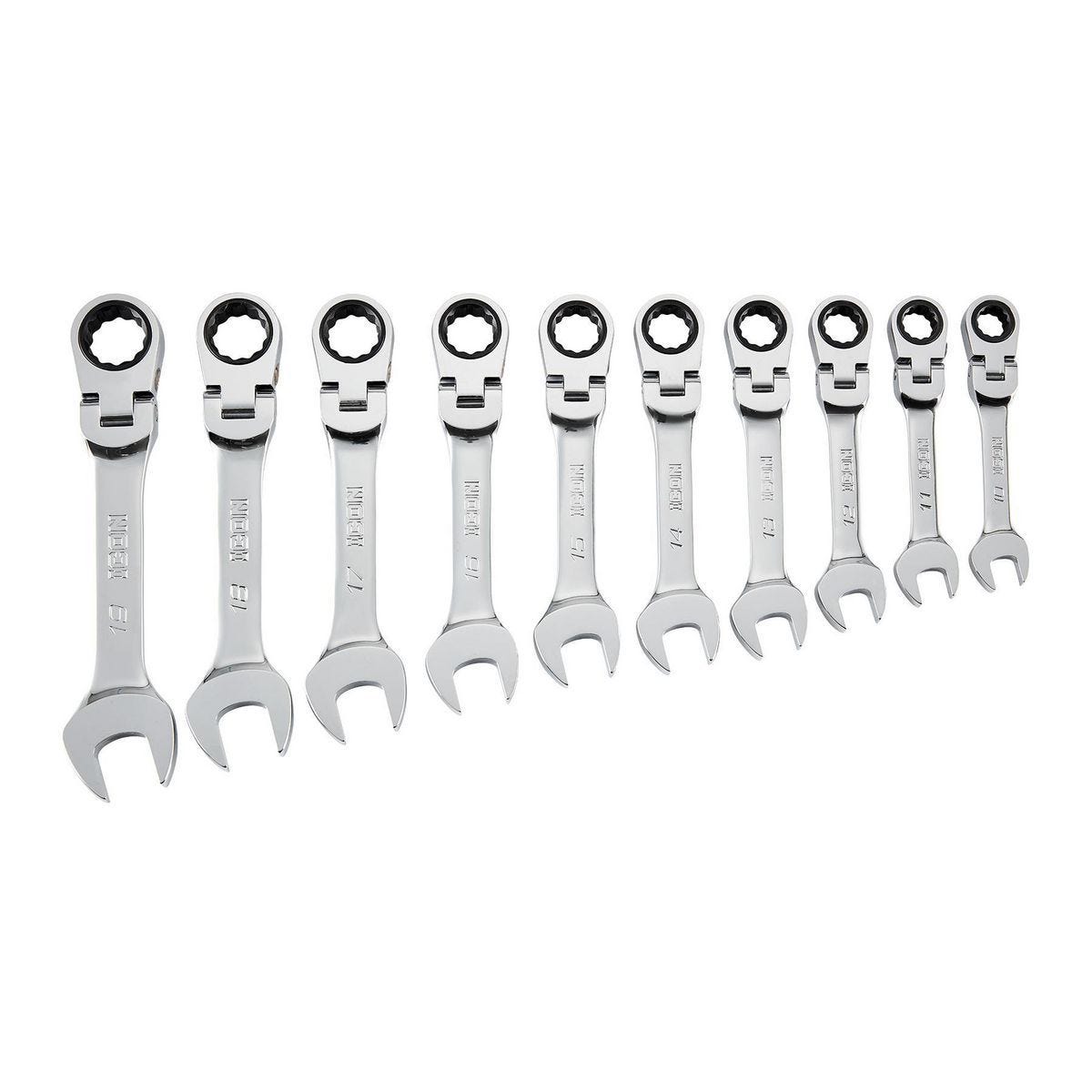 Juego profesional de llaves combinadas stubby con cabeza flexible y trinquete métrico, 10 piezas | WRSTFM-10