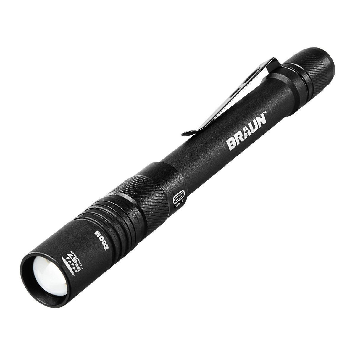 Lámpara de bolsillo recargable Braun de 450 lúmenes con zoom y resistencia IPX7 | 70806