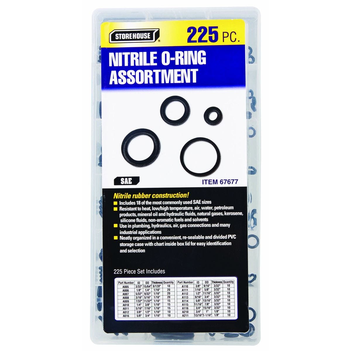 Juego de O-Rings de Nitrilo de 225 Piezas | 67677