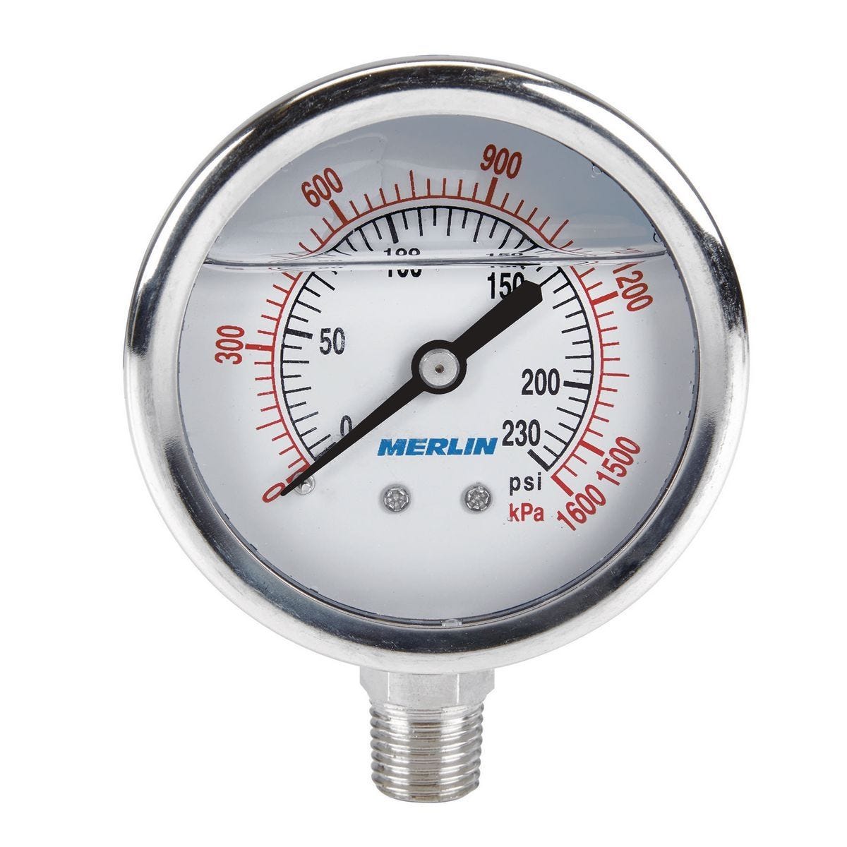 Manómetro de presión lleno de líquido de 230 PSI, conexión 1/4 in. NPT | 64558