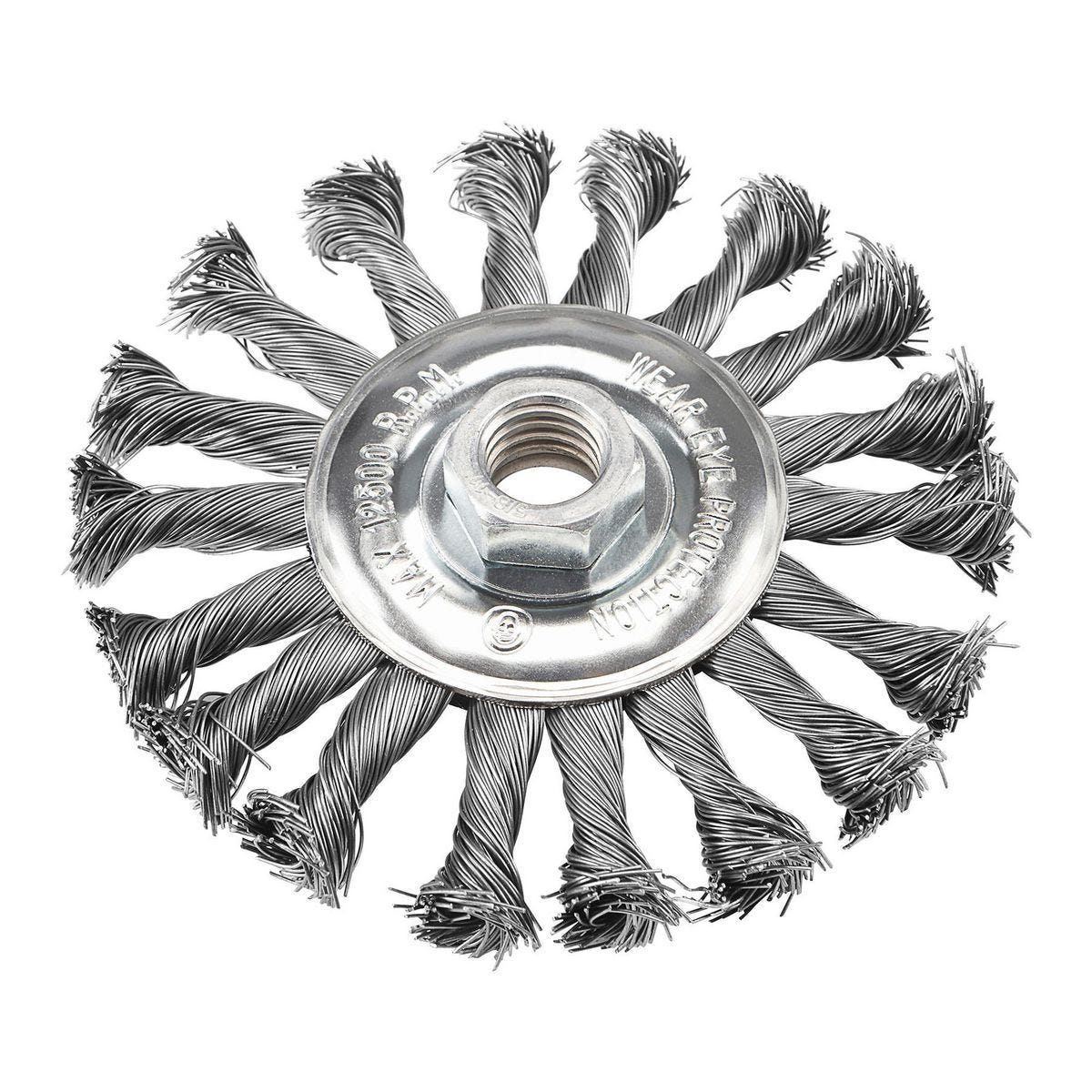 Rueda de alambre con nudos de acero al carbono de 4-1/2 pulgadas para desbarbar y remover óxido | 91279