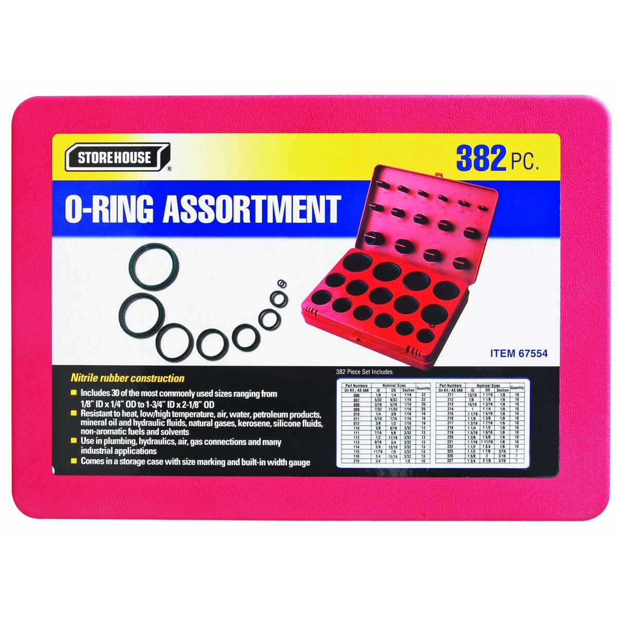 Juego de O-Rings de 382 Piezas, 30 Tamaños Comunes en Estuche | 67554