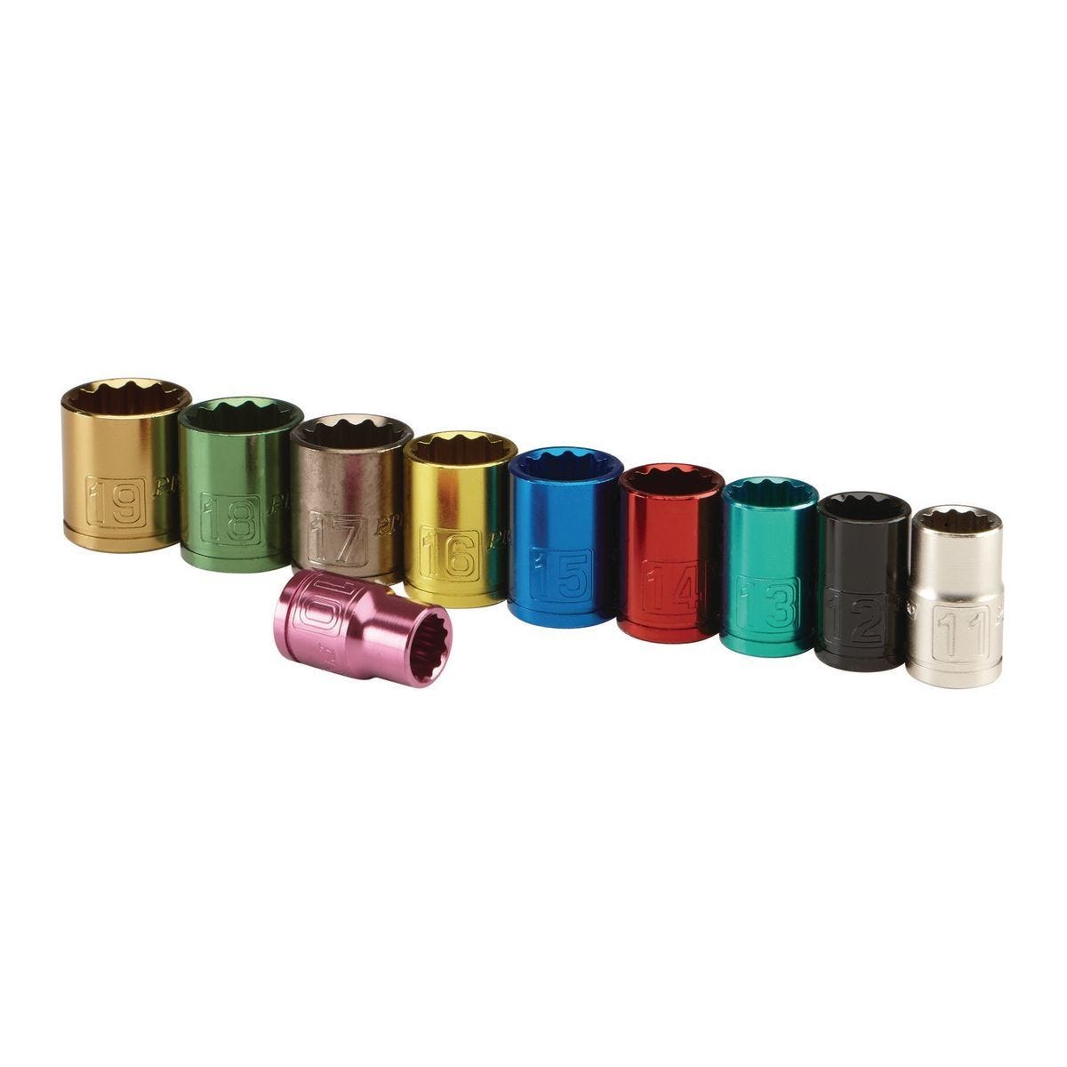 Juego de dados métricos de 10 piezas con código de color para llave de 3/8 pulgadas | 61292