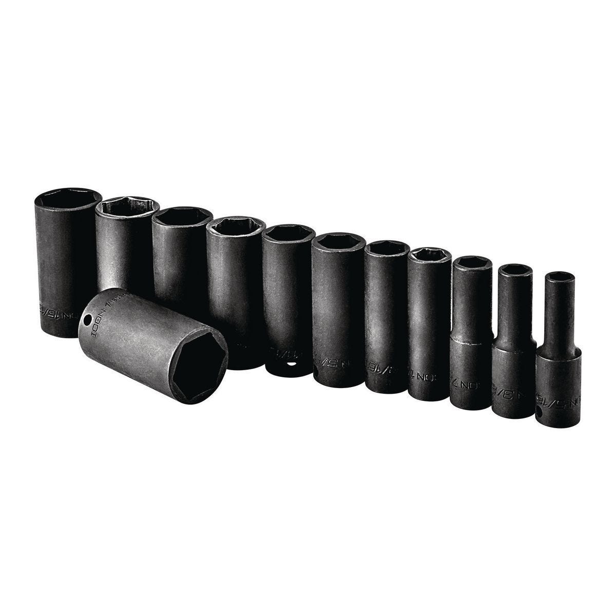 Juego de dados de impacto profundos SAE profesional de 3/8 pulgadas, 12 piezas | I2DS-12
