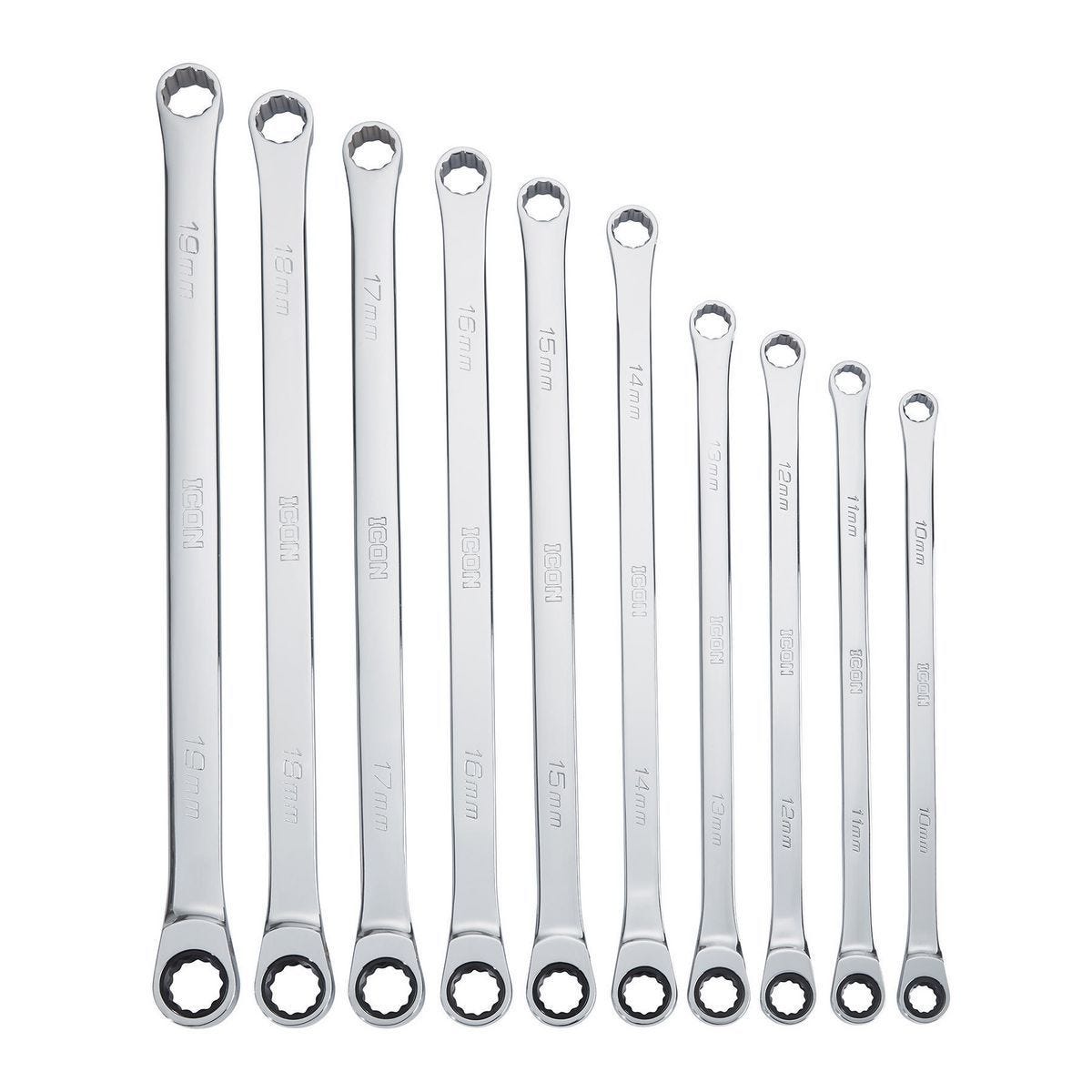 Juego de llaves de carraca doble boca extra largas profesional métricas, 10 piezas | WRDBM-10