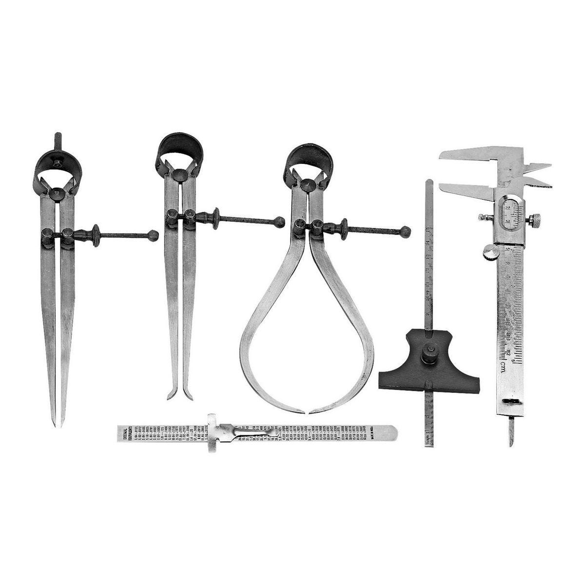 Juego de medición técnica de 6 piezas Pittsburgh con regla, calibradores y compás | 94447