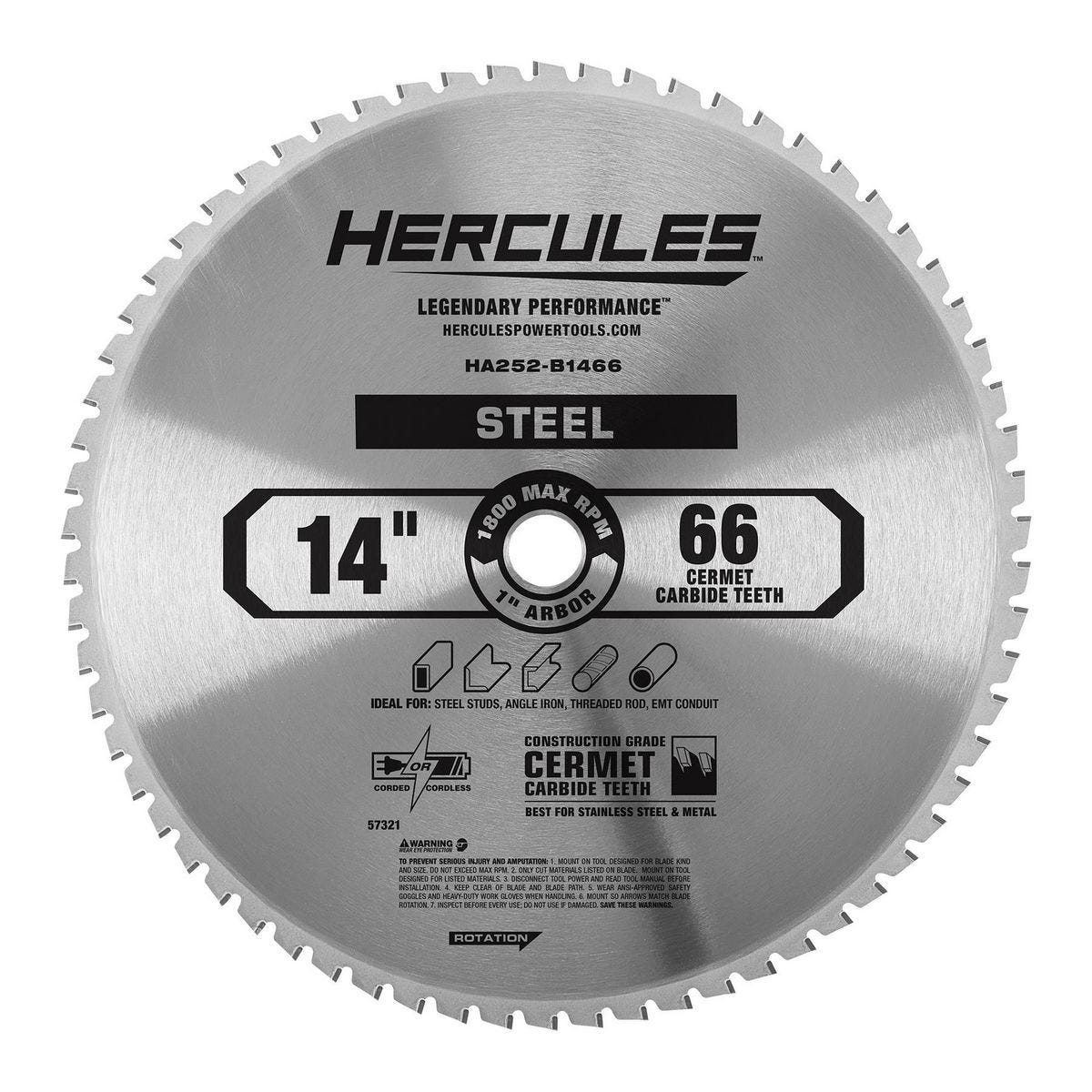 Disco de sierra circular de 14 pulgadas y 66 dientes de carburo cermet para cortar metal con orificio de 1 pulgada | HA252-B1466