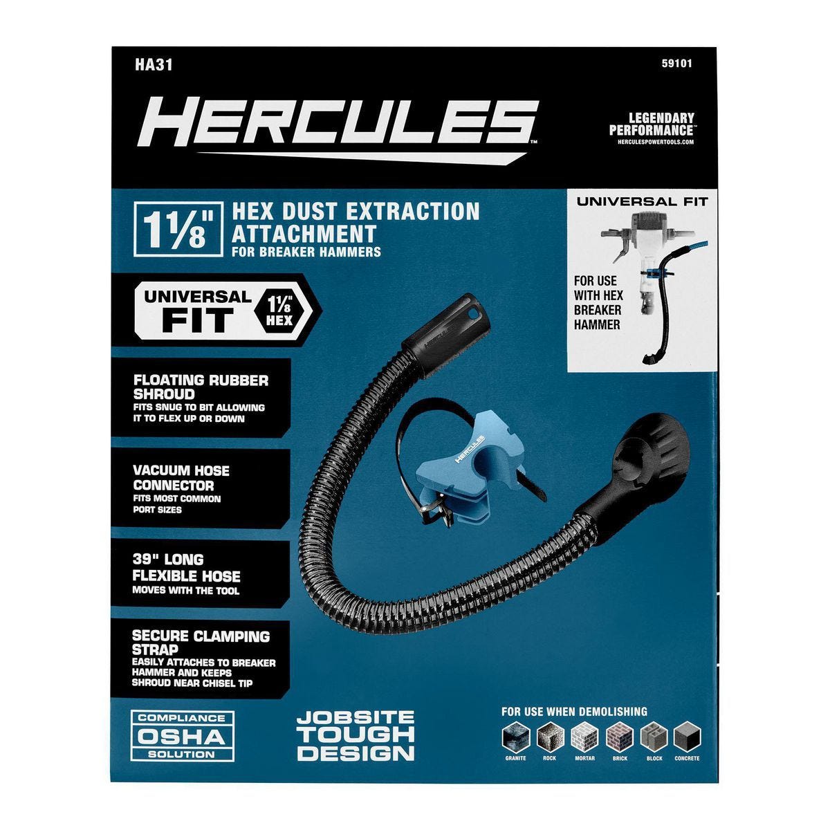 Accesorio de extracción de polvo de 1-1/8 pulgadas hex para martillos demoledores | HA31