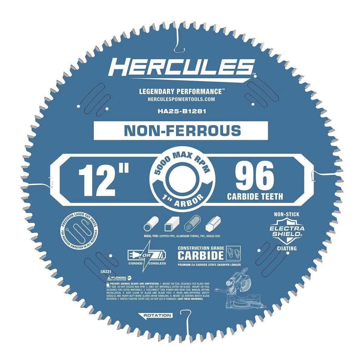 Hoja de sierra de inglete de 12 pulgadas y 96 dientes para laminado, plásticos y metales no ferrosos | HA25-B1281