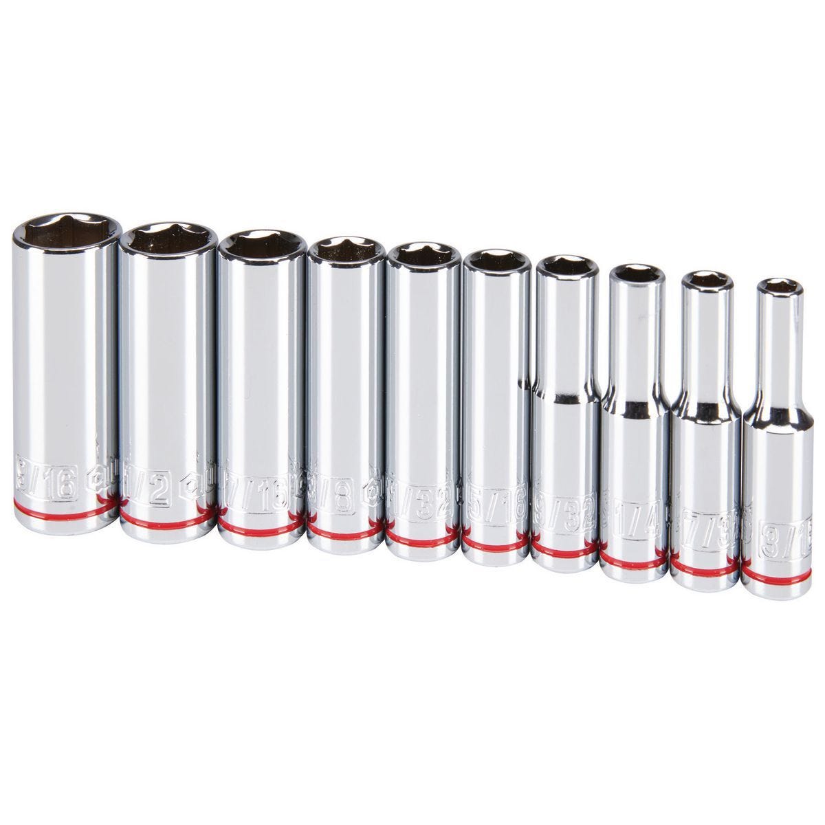 Juego de 10 dados cromados SAE profundos de 1/4 de pulgada para llave de impacto | 64207