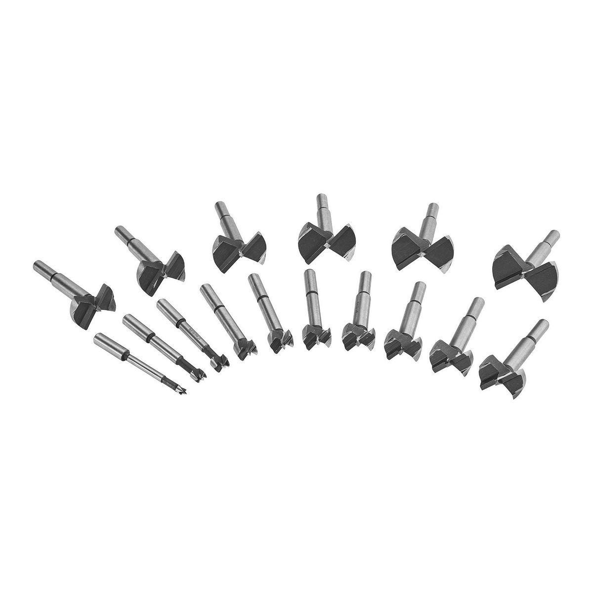 Juego de brocas Forstner de 16 piezas, de 1/4 a 2-1/8 pulgadas con vástagos de 3/8 pulgadas | 57476