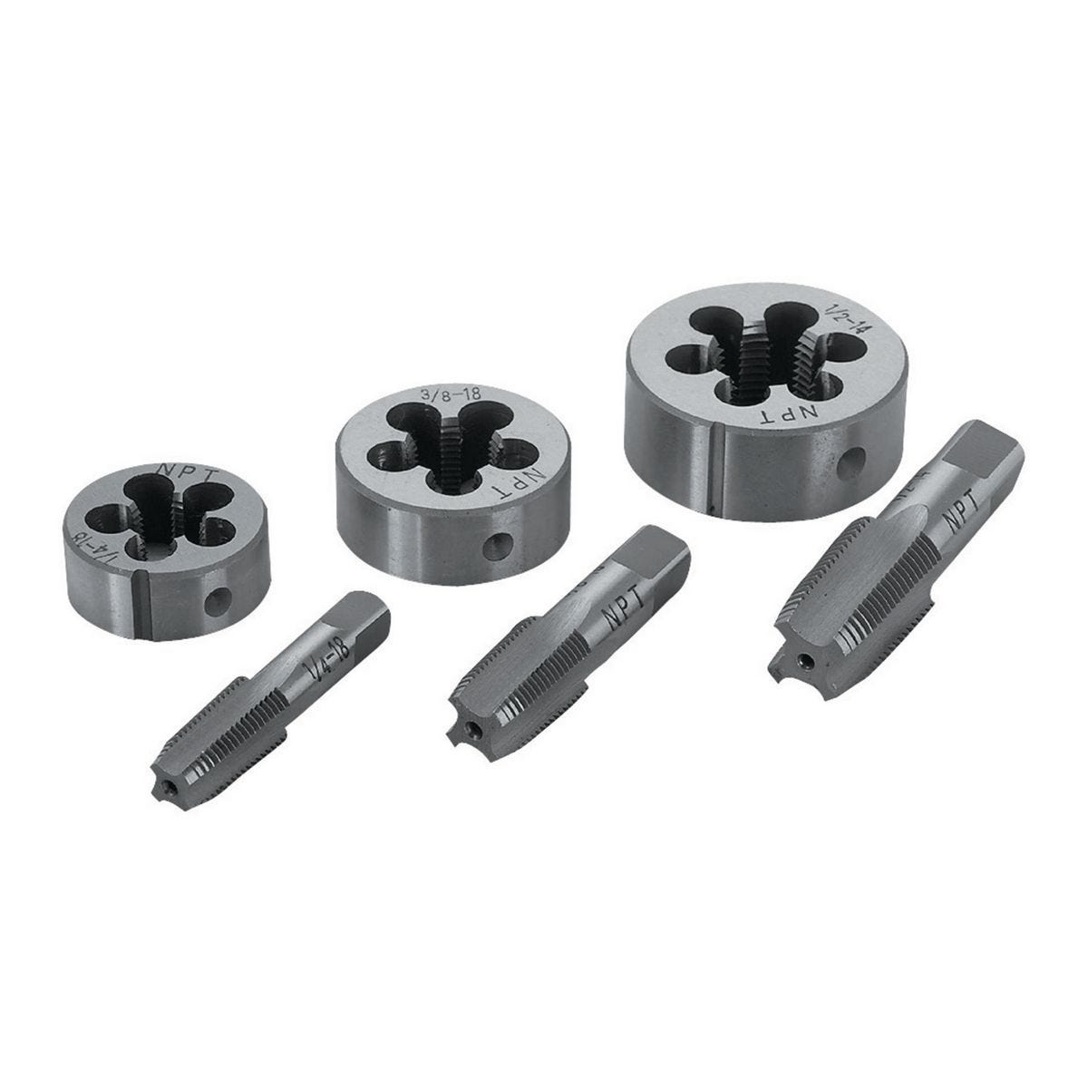 Juego de machuelos y dados para tubo, 6 piezas | 91395
