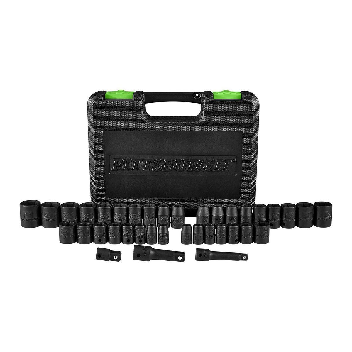 Juego de dados de impacto SAE y métricos de 37 piezas, para 3/8 y 1/2 pulgadas | 68011